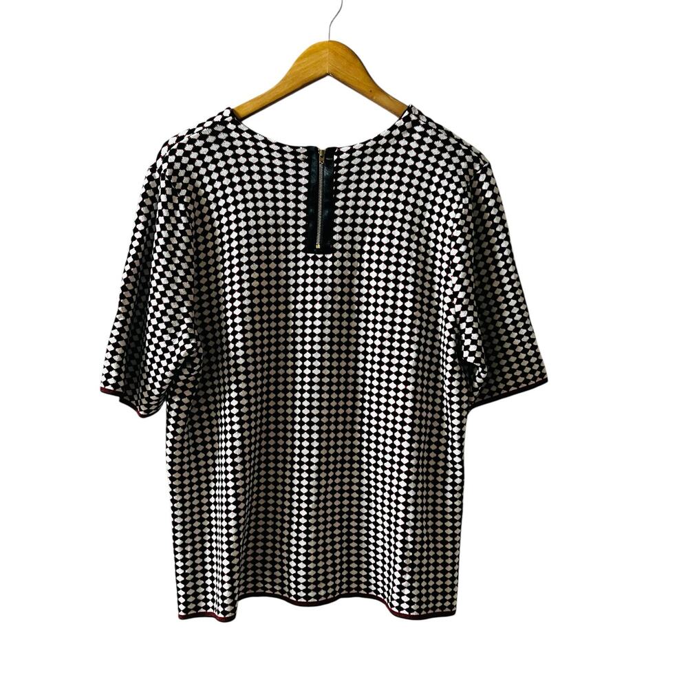 Ann Taylor Gingham Short Sleeve Knit Sweater Top Size XL Red White Black - Picture 2 of 6